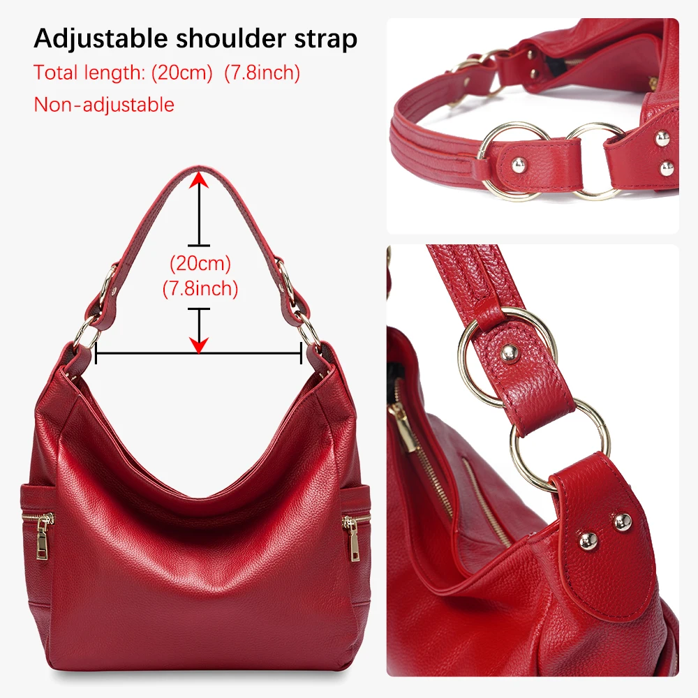 Zency Elegant 100% Genuine Leather Women Hobo Handbag Shoulder Bag Large Capacity Lady Zipper Red Purse Quality Black Mor Pocket