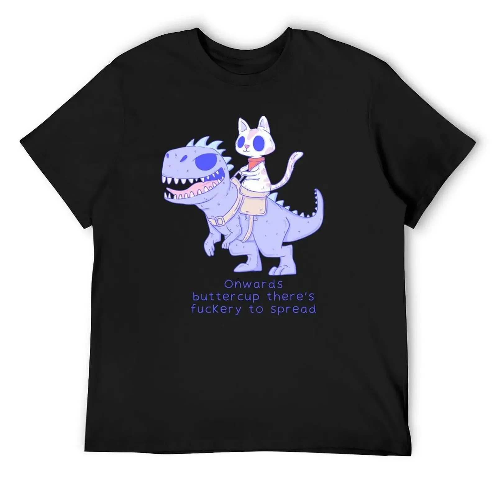 Funny Cat Riding Dinosaur - Onwards Buttercup T-Shirt plus size tops anime clothes Blouse anime shirts men