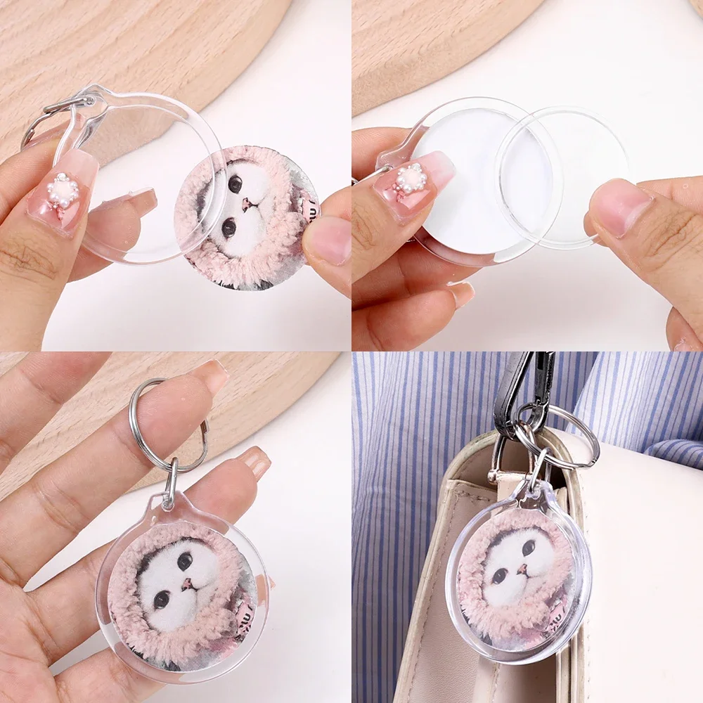 1/5/10pcs Transparent Photo Frame Keychain Acrylic Blank Keyring Clear Picture Pendant Tassels Snap-In Custom Insert Photoes