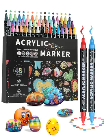 12/24/36/48 Colors Dual Tip Acrylic Paint Pens Markers  for Wood Canvas Stone Rock Painting Glass Ceramic Surfaces DIY Crafts