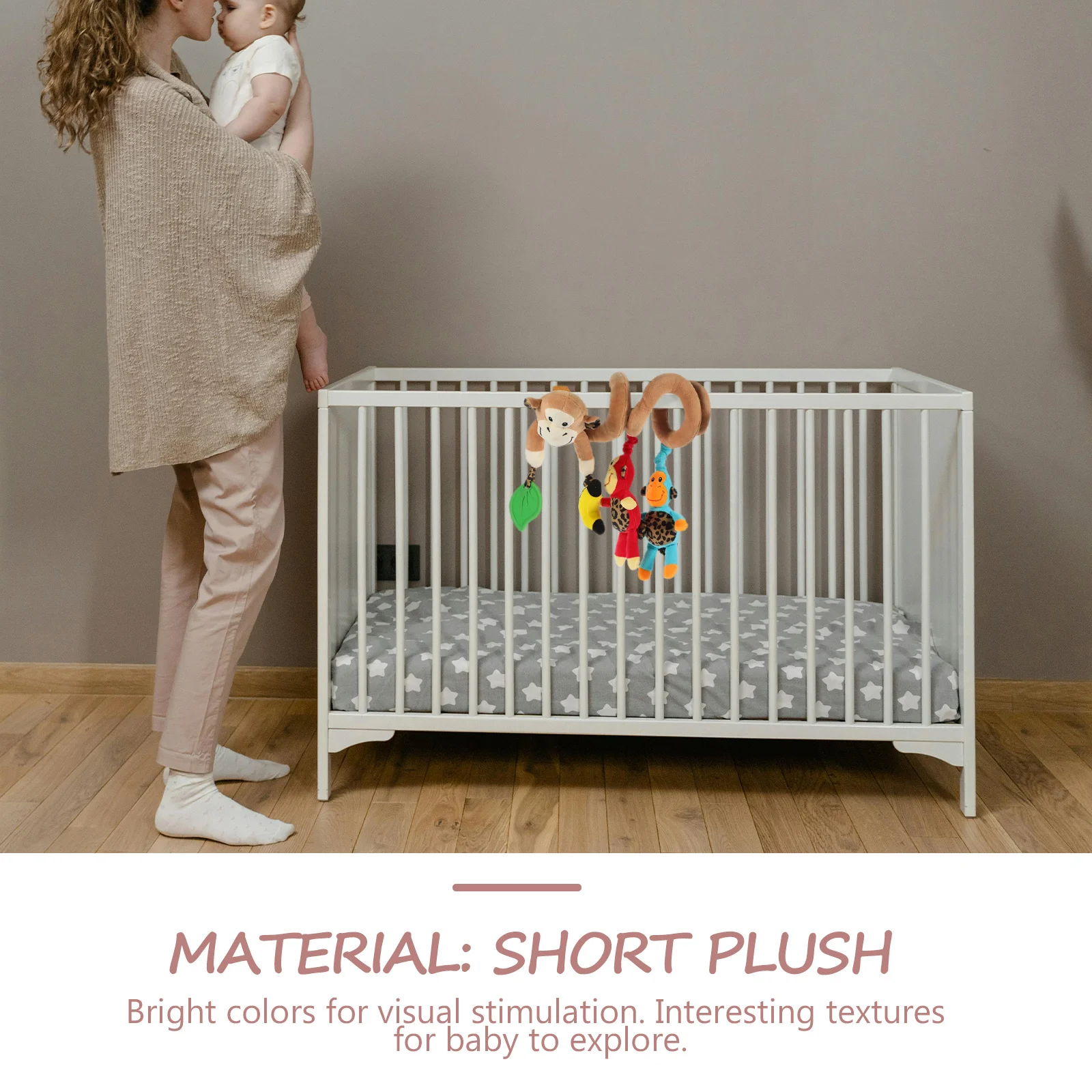 Four Hanging Monkey Spiral Infant Activity Bed Stroller Rattle Hanging Bell Crib Musical Wraps Around Car Seat Travel Play - Image 3