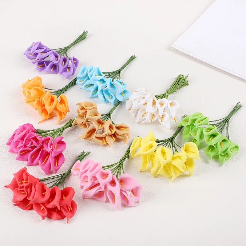 144Pcs Mini PE Calla Lily Artificial Flower Bouquet Wedding Party Flower Decoration DIY Scrapbooking Fake Flowers