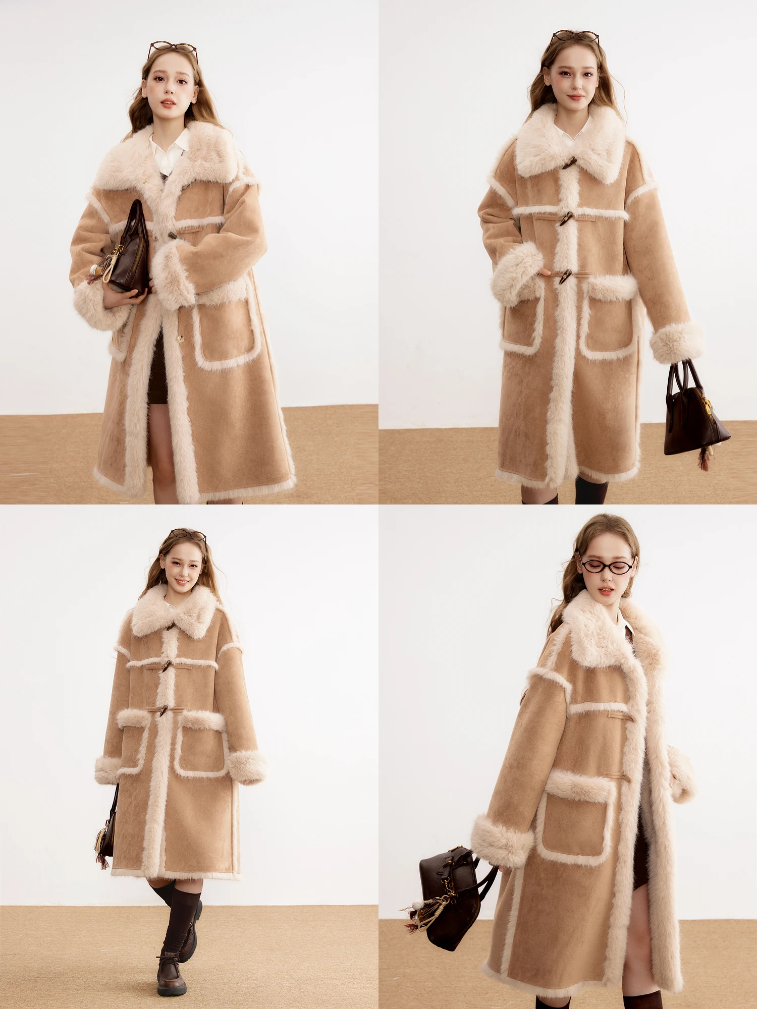 Cindral New Damen-Pelzmantel aus Wildleder, mittellang, verdicktes Fell, integrierter Pelzmantel, warmer langer Mantel aus Polyesterstoff für den Pendelverkehr