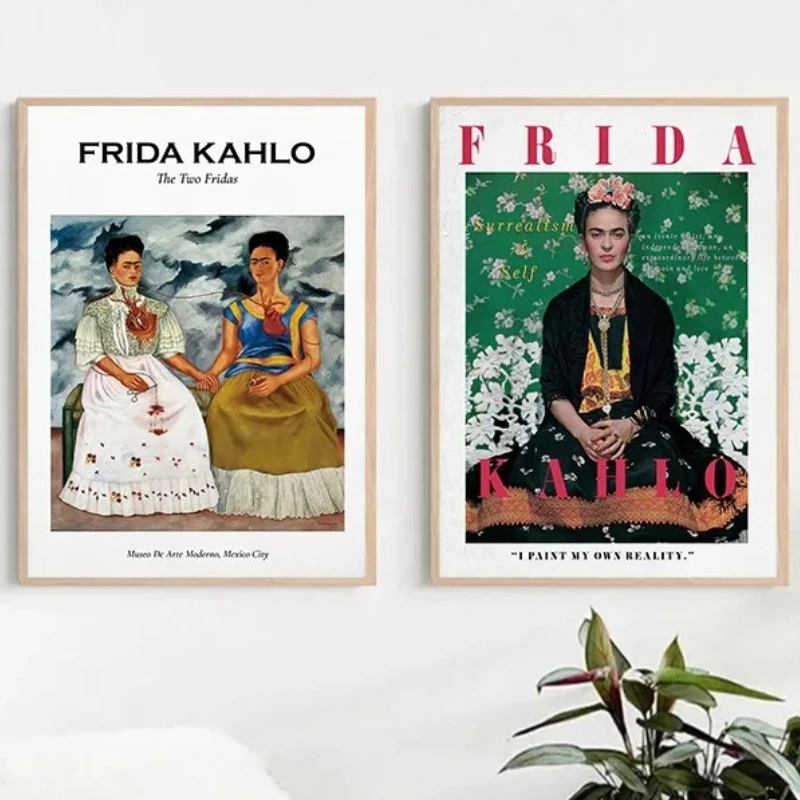 Vintage F-Fridas K-Kahlos Portrait Poster Flower Woman Poster Prints Canvas Painting Picture for Modern Room Home Decor