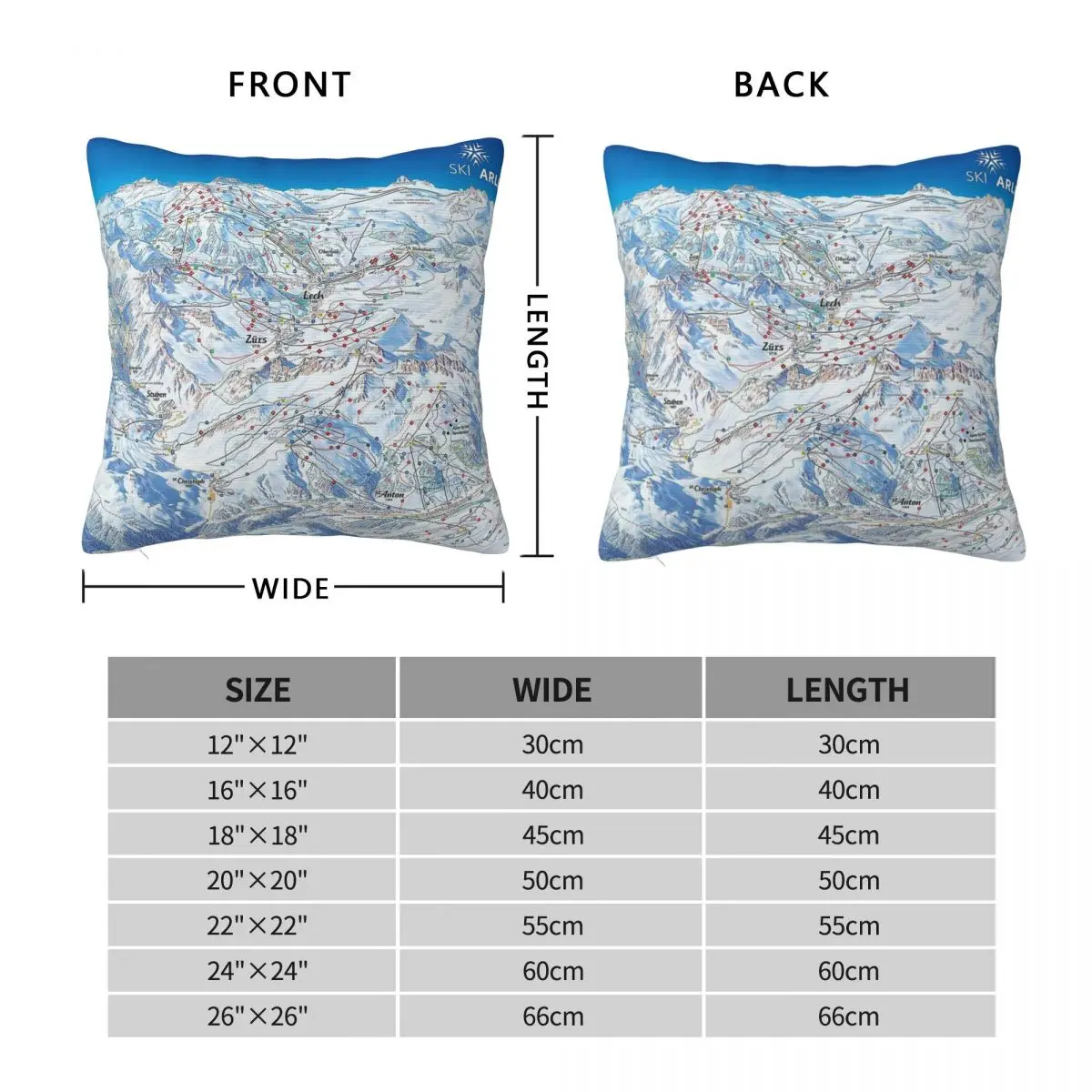 Arlberg Ski Area Map Square Pillowcase Polyester Linen Velvet Printed Zip Decorative Room Cushion Cover 45x45