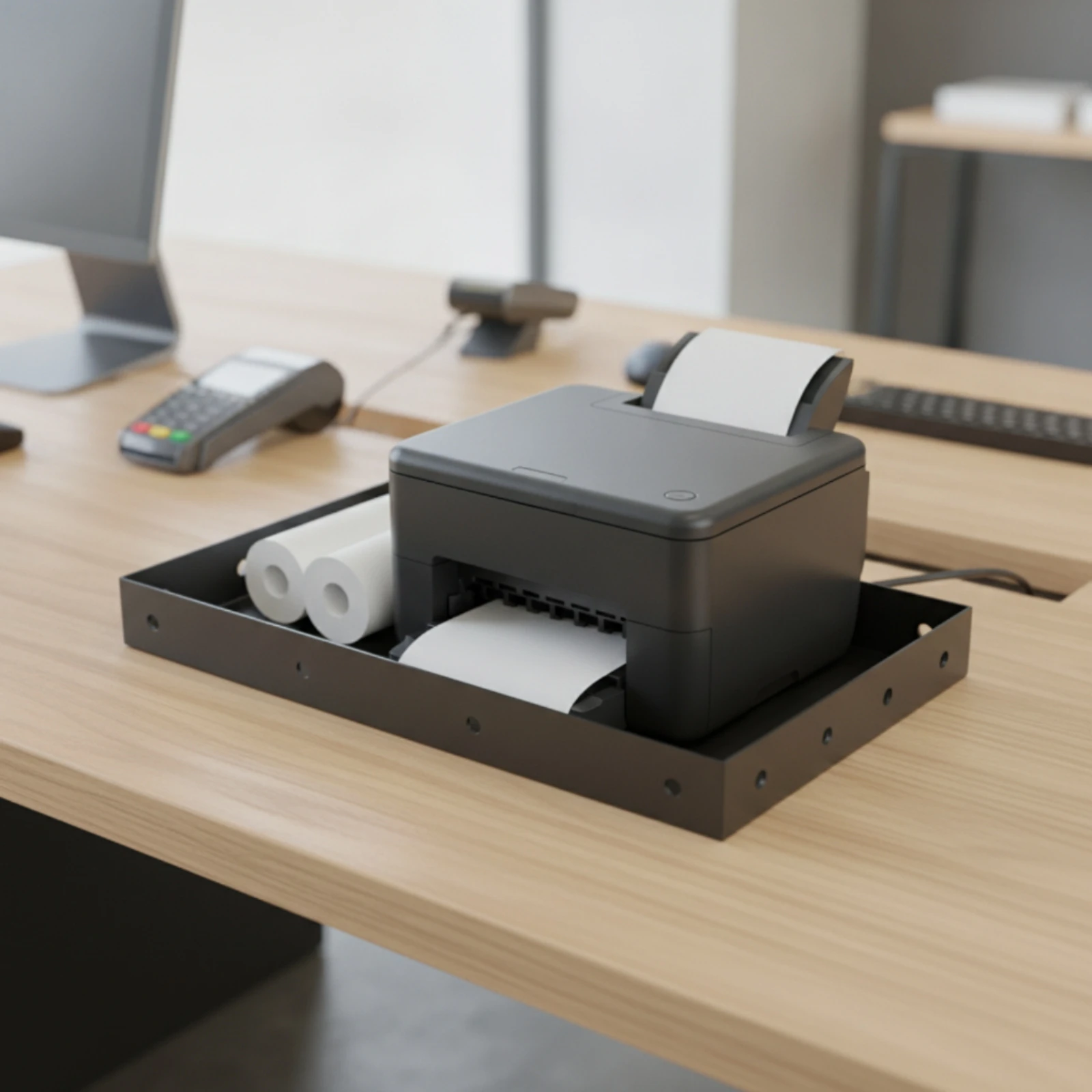 Wall Mount Printer Tray Space-Saving Printer Tray with Cable Routing Hole POS Device Holder Slim Sturdy