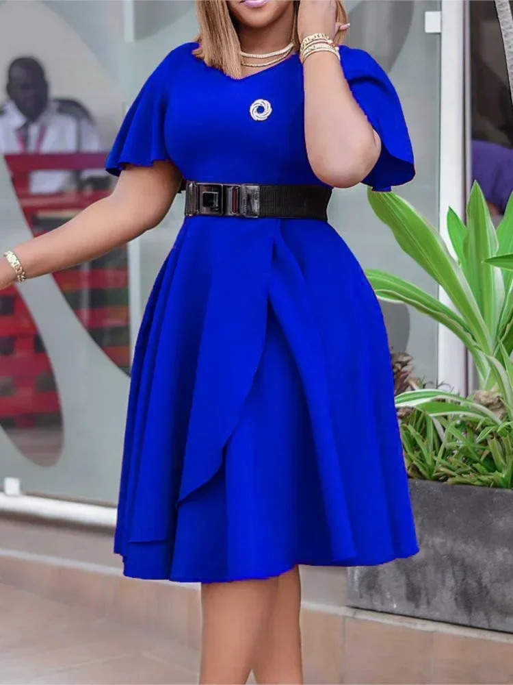 

African A Line Dress Women Flare Sleeve High Waist Dashiki Africa Clothing 2023 New Fashion Elegant African Party Dress Vestidos