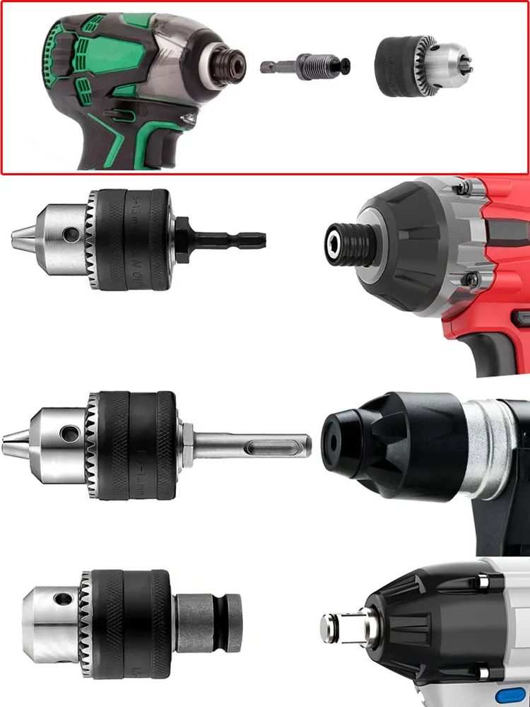1,5-10mm Bohrfutter mit 3/8'-24UNF-Anschluss - Schlagschrauber-Futter + Sechskantschaft/SDS Plus/Steckschlüssel-Adapter & Bohrfutterschlüssel, Winkelschleifer – Detail 6