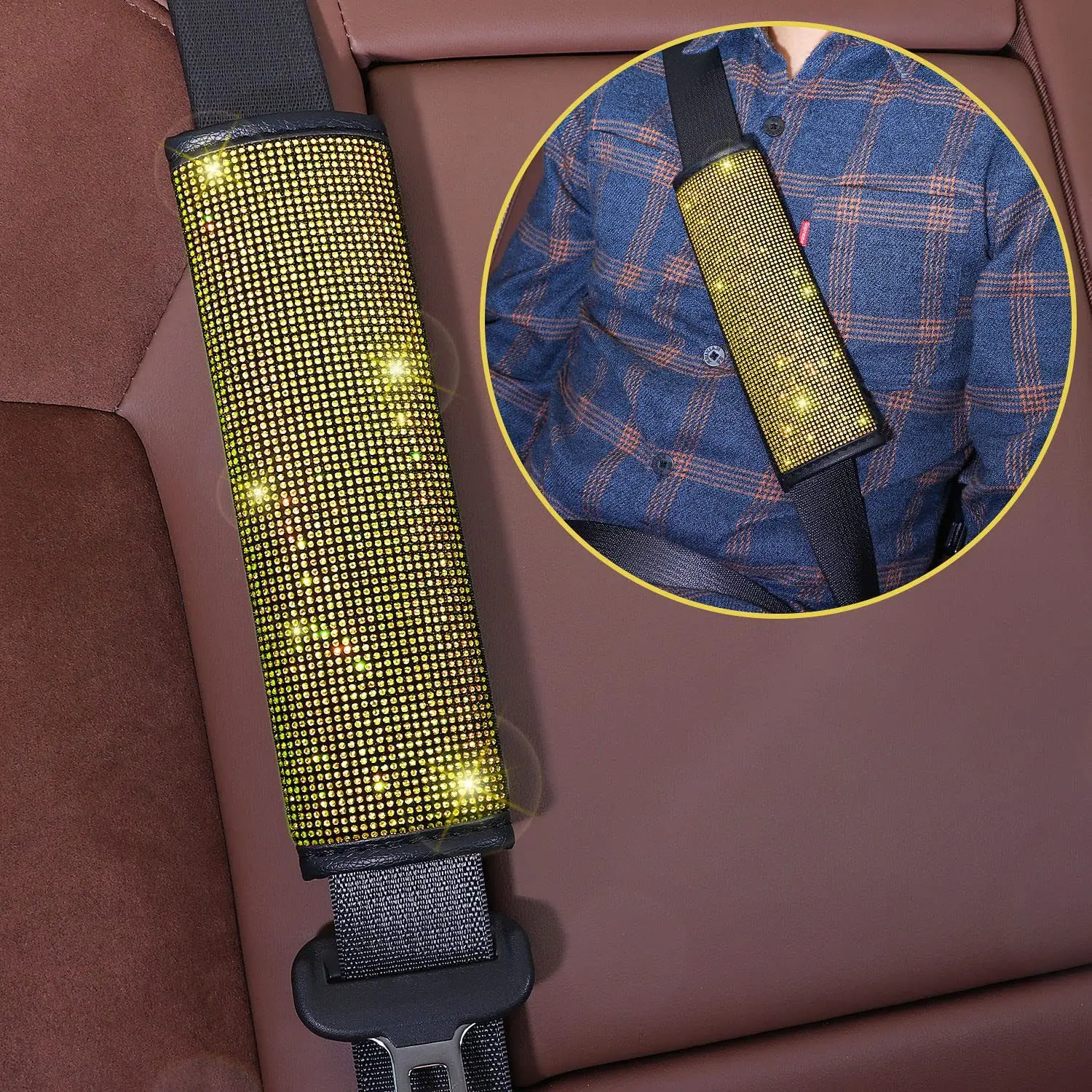 38 cm Bling Auto Zubehör Set Für Frauen Strass Lenkrad Abdeckung Sicherheitsgurt Abdeckungen Getriebe Shift Abdeckung Diamant Tasse Pads – Detail 17