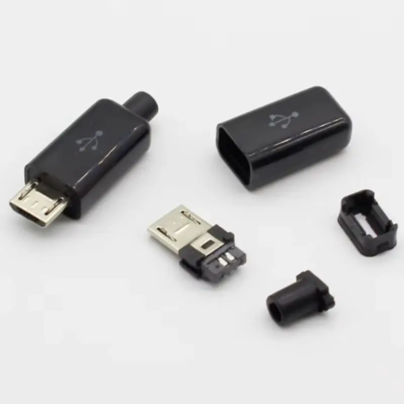 مايكرو مايك أندرويد التوصيل الذكور 4 دبوس قذيفة سوداء قذيفة بيضاء USB2.0 الذكور 4 قطعة مجموعة مع لوحة دارات مطبوعة لحام سلك موصل A6