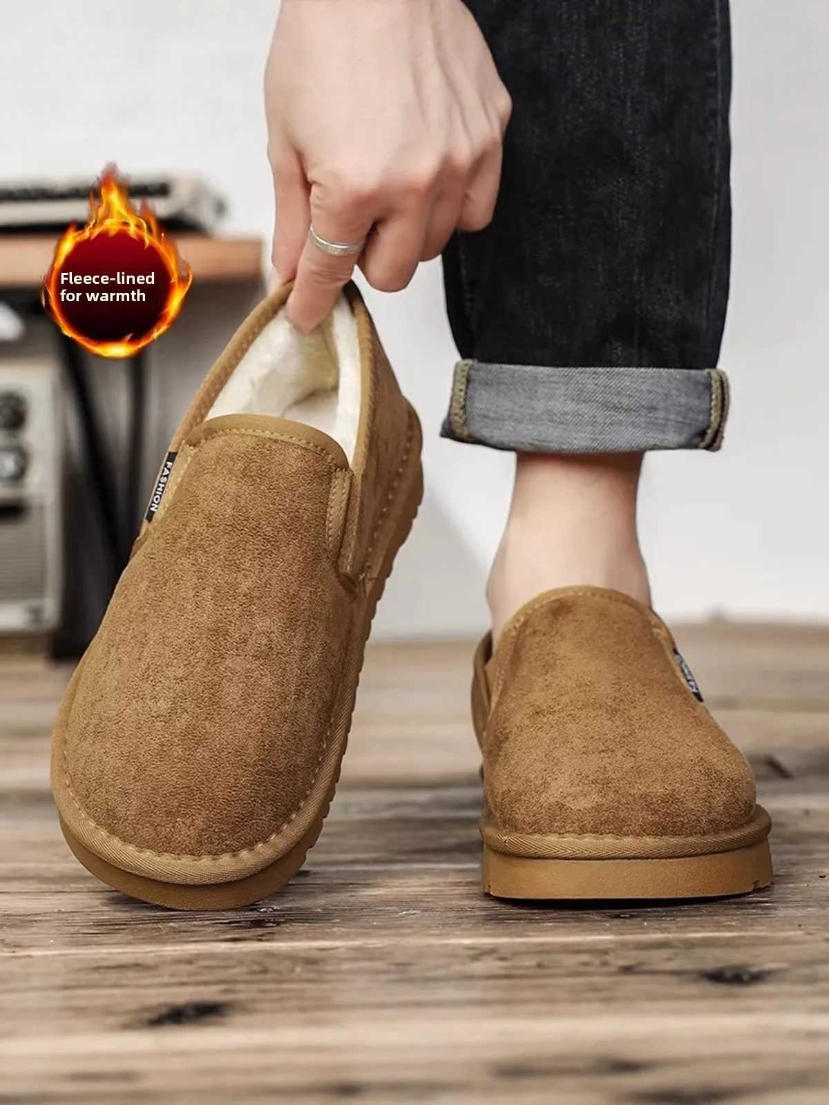 Men's Winter Thickened Fleece Lined Snow Boots Outdoor Cold Resistant Casual Short Tube Boots round Toe Low Heel PU Material