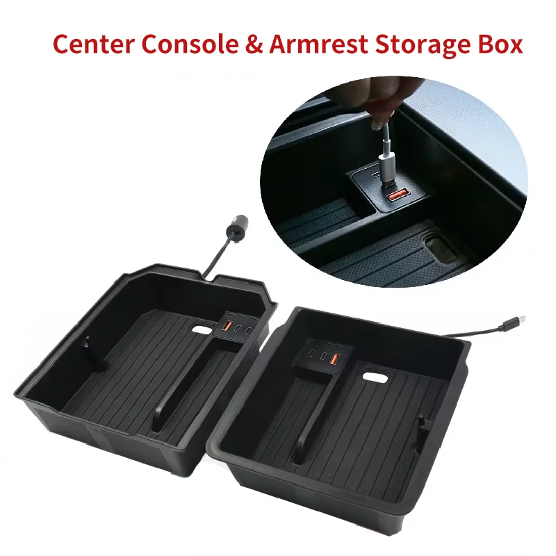 

ABS Central control & armrest box storage box with USB/Type-C Ports for tesla Model 3+ 2024