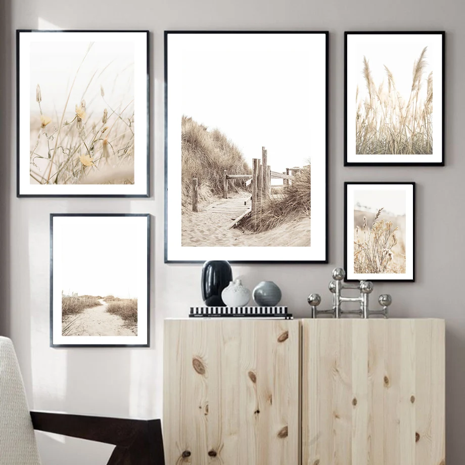 Reed Beach Grass House Waves Horse Dried Flower Poster Wall Art Mural Print Canvas Painting Decoration Pictures For Living Room