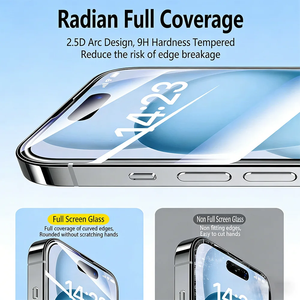 Picture 3: NNBILI 1/2pcs Full Coverage High-Definition 2.5D 9H High Cost-Performance Tempered Glass Screen Protector For iPhone 17 Series