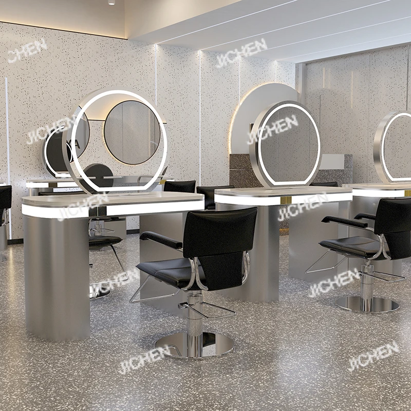 

Barber shop mirror table, special perm and dyeing table for hair salon, floor-to-ceiling hair salon haircut mirror