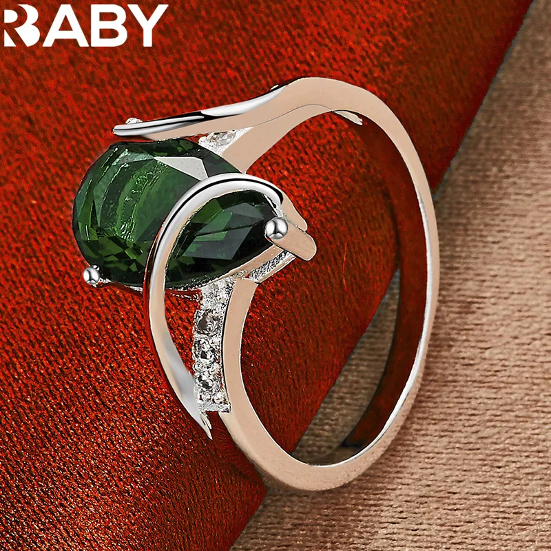 URBABY 925 Sterling Silver Emerald Green Zircon Ring For Women Wedding Party Fashion Jewelry Charm Retro Elegant Accessories