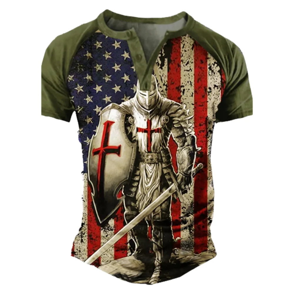 Knights Template 3D Printing Retro Henry Short Sleeved Men's Casual Fashion Streetwear Oversized Short Sleeved T-shirt Tops