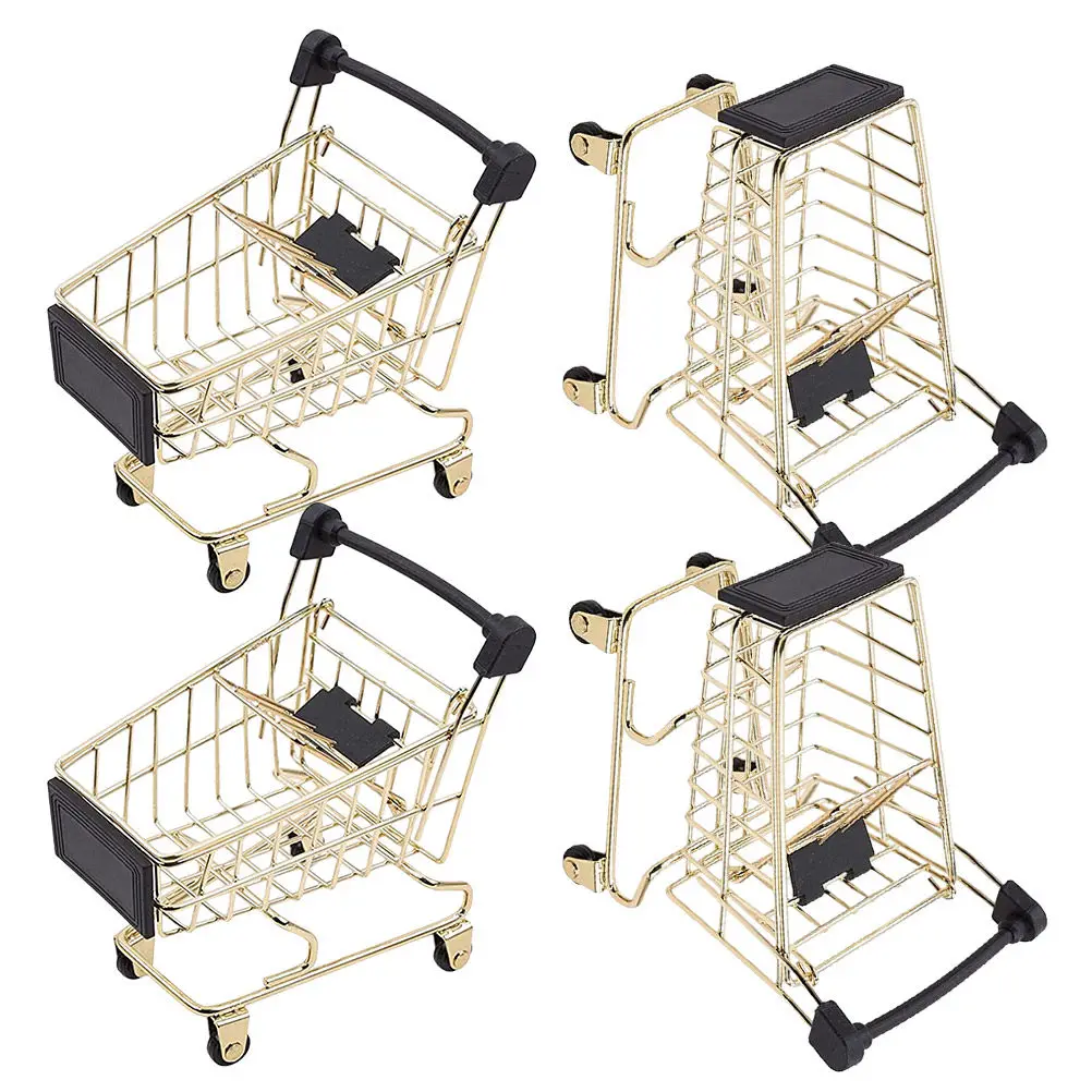 

4Pcs Metal Shopping Cart Desk Organizer Miniature Supermarket Trolley Decor for Home Office Desktop Storage Gift Birthday
