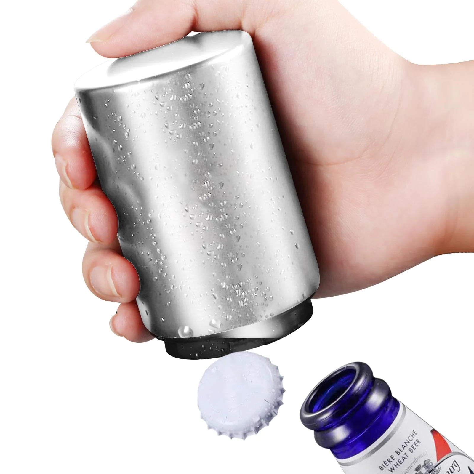 Abridor automático de botellas de cerveza, abridor de cerveza magnético, abridor de empuje hacia abajo de acero inoxidable, abridor de tapas de vino, cerveza y refresco, accesorios de cocina