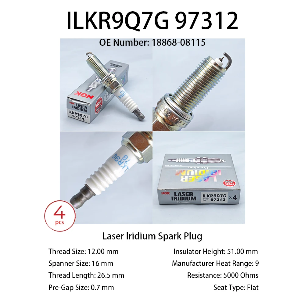 3pcs 4pcs Original NGK Iridium Spark Plug ILKR9Q7G 97312 Suitable For HYUNDAI KONA I20 I30 KIA CEED XCEED 1.0 1.4 OE 18868-08115