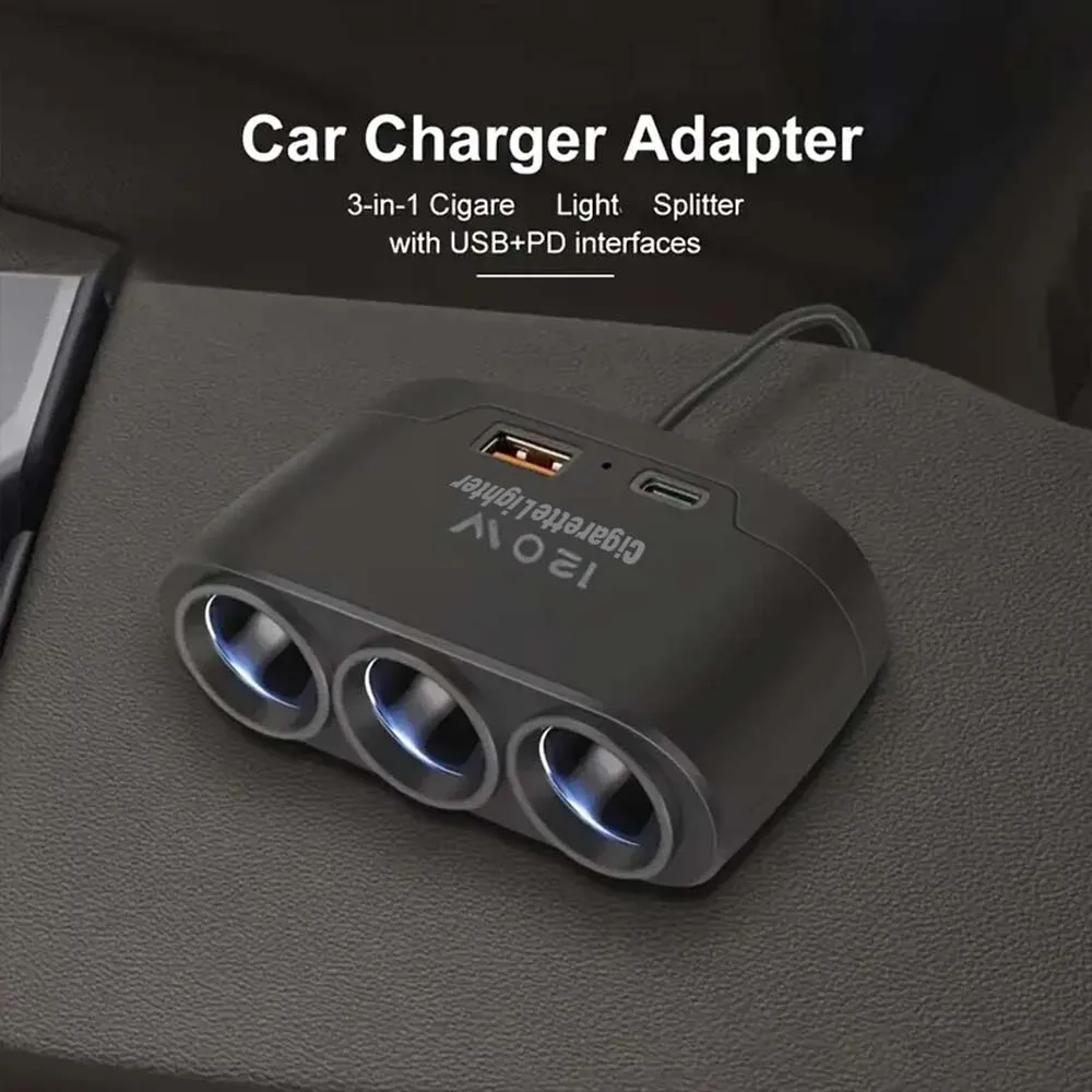 120W Car Charger Splitter Multi Ports PD30W QC3.0 Cigarette Lighter Adapter Car Cigarette Lighter Socket Splitter with Switch