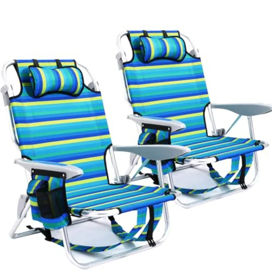 

Camping beach chair for adults: lightweight portable lay-flat folding chair with 5 positions, backpack design, towel bar, zippe