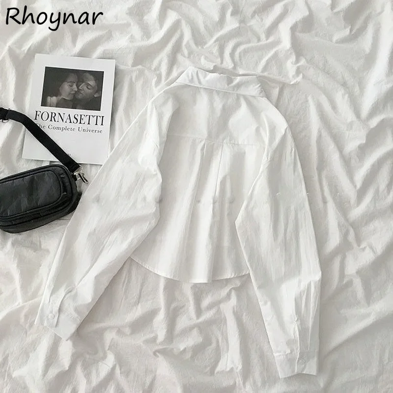 

Shirts Women Spring Pure Color Single Breasted All-match Cropped Simple Design Fashion College Street Wear Ladies Casual Hot New