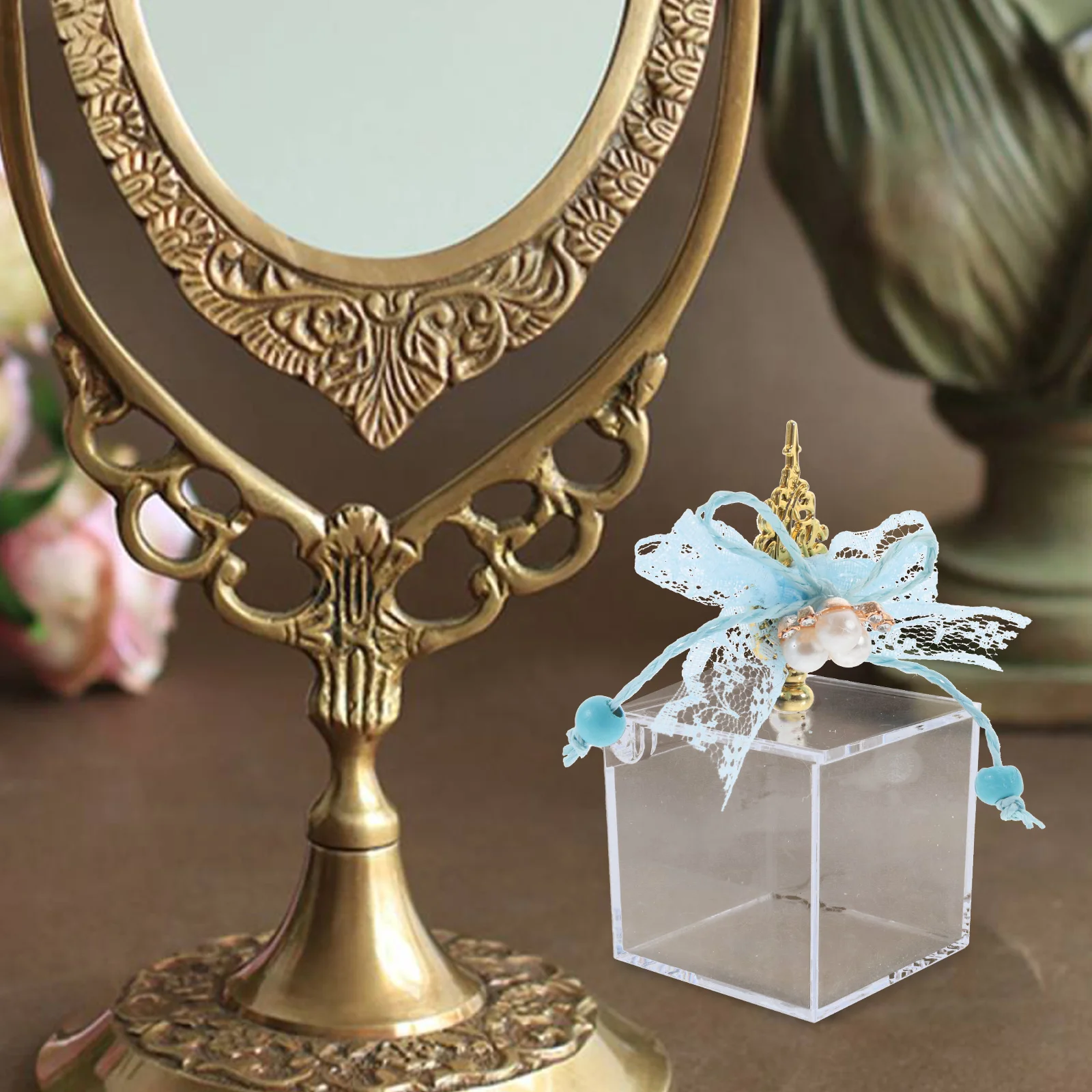 

12 Pcs C Clear Plastic Containers Lids Goodie Boxes Craft Storage Wrapping Square Chocolate Case Blue Bowknot Favors