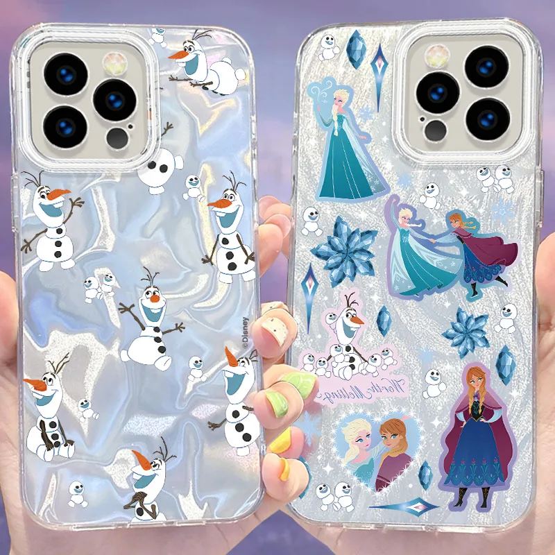 Disney Frozen Camlet Laser Phone Case for iPhone 16 15 14 13 12 11 Pro Max XR XS X 8 7 6S 6 Plus SE 2020 2022 Hard Cover Funda