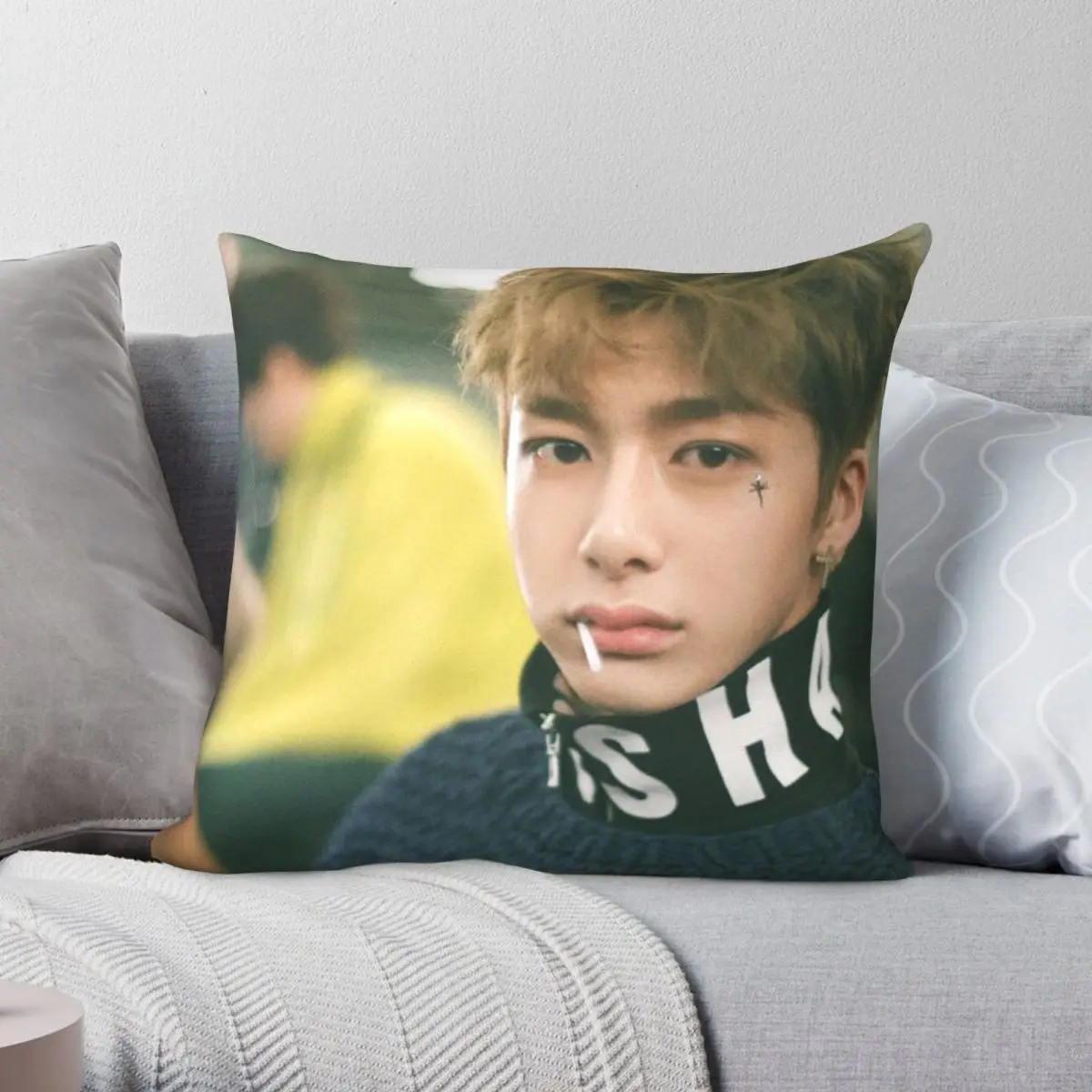 Hyungwon Monstax Guilty Pillowcase Polyester Linen Velvet Pattern Zip Decor Throw Pillow Case Sofa Cushion Cover 45x45