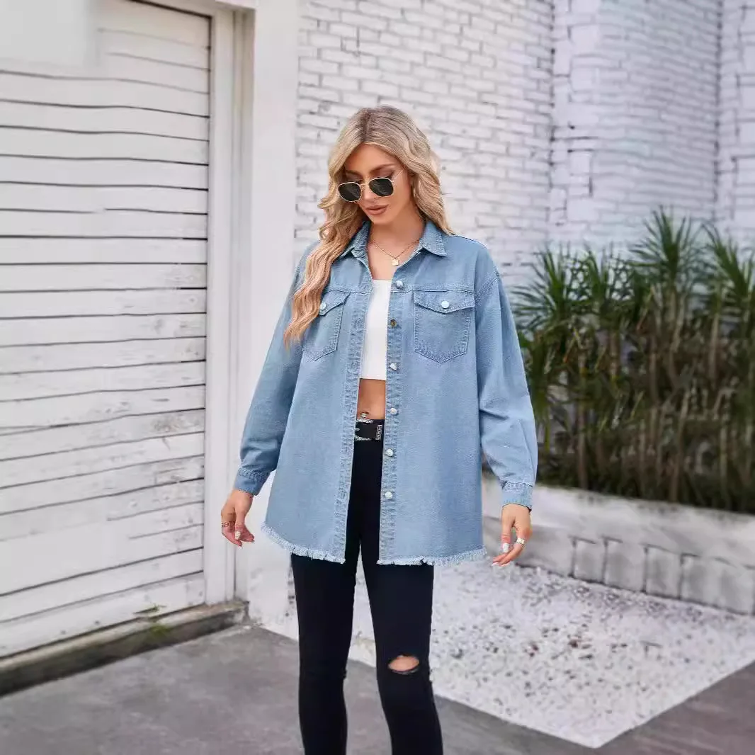 

Retro Women's Casual Mid-Length Long Sved Denim Jaet Thin Cotton Outerwear Spring Season Faion Ladies' ort Coat