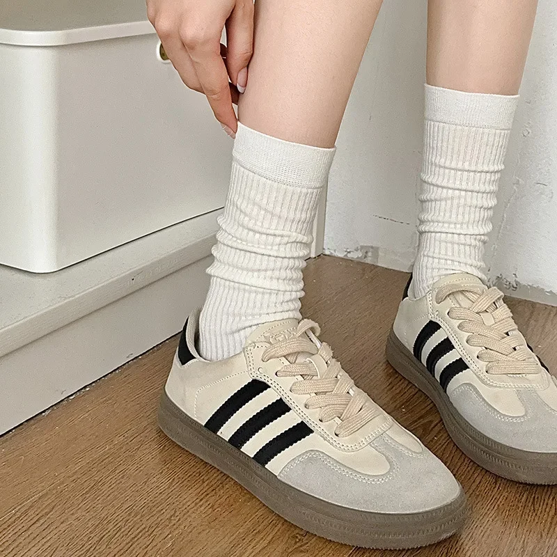 6 pares feminino extra largo superior solto encaixe meias de algodão algodão macio cor sólida