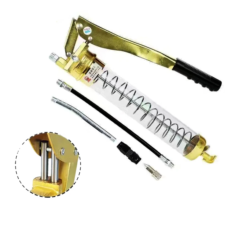 High Quality 600CC Transparent Barrel Manual Grease Gun with Single and Double Pressure Rods Optional,  Labor-saving Tools