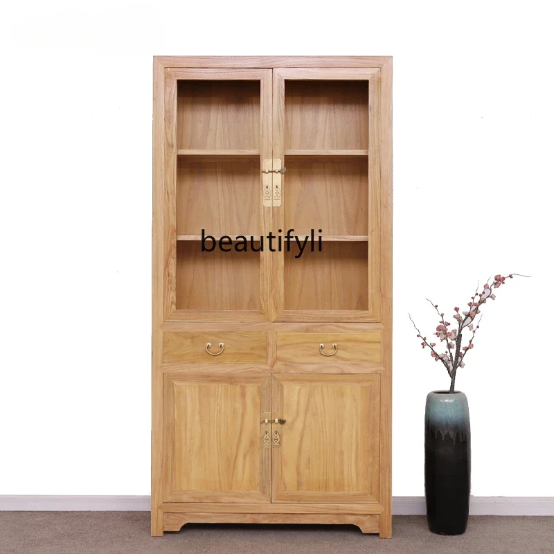 A48 Chinese-style camphor wood bookcase solid wood insect-proof glass shelf display storage tea file cabinet