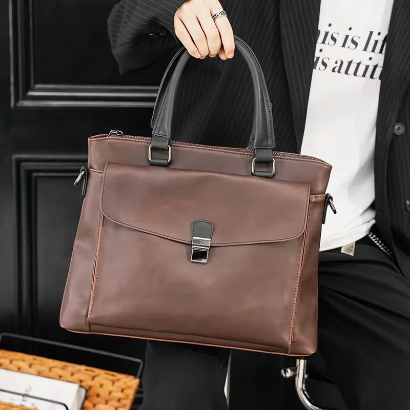

Retro Crazy Horse PU Leather Business Briefcase Bags Famous Designer's Boston Totes Luxury Brand Cross bag Bolsas