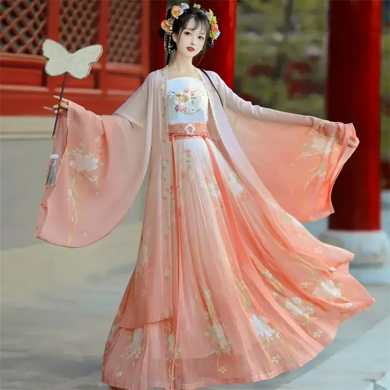 Vestido Hanfu tradicional para mulheres, bordado, dinastia Song, estilo chinês antigo, traje de palco, dança, roupas princesa