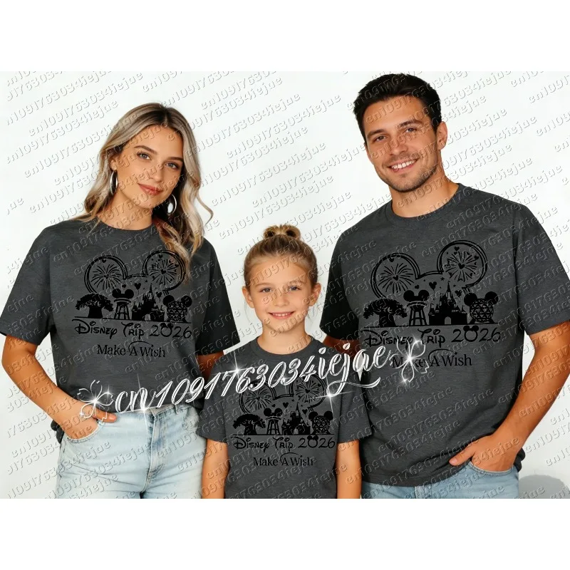 

Футболка детская 2026 Wishful Gift A Wish Trip, хлопковая, с Микки Маусом, для всей семьи, Magic Kingdom, полная радости
