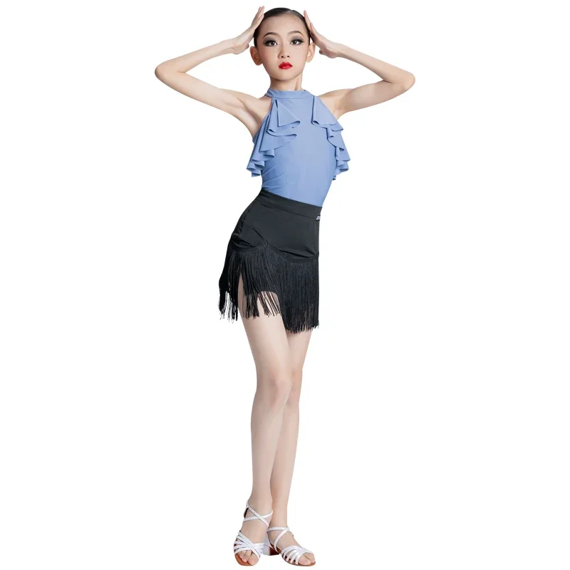 Latin dance training clothes for girls Xia professional dance performance clothes New style children's backless black and white