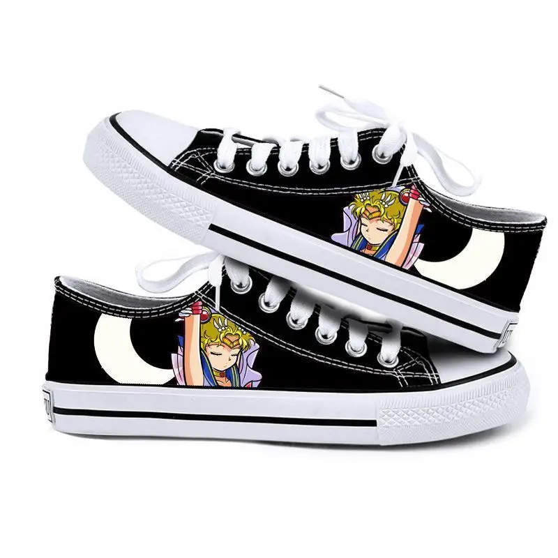 Scarpe di tela scollate graffiti dipinte a mano creative Sailor Moon, scarpe da ginnastica casual semplici piatte per studenti comode e traspiranti