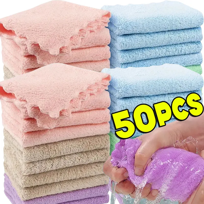 1-50pcs Hand Towels Small 24x24cm Coral Fleece Solid Color Face Towel For Kids Good Water Absorption Dish Towel toalha de banho