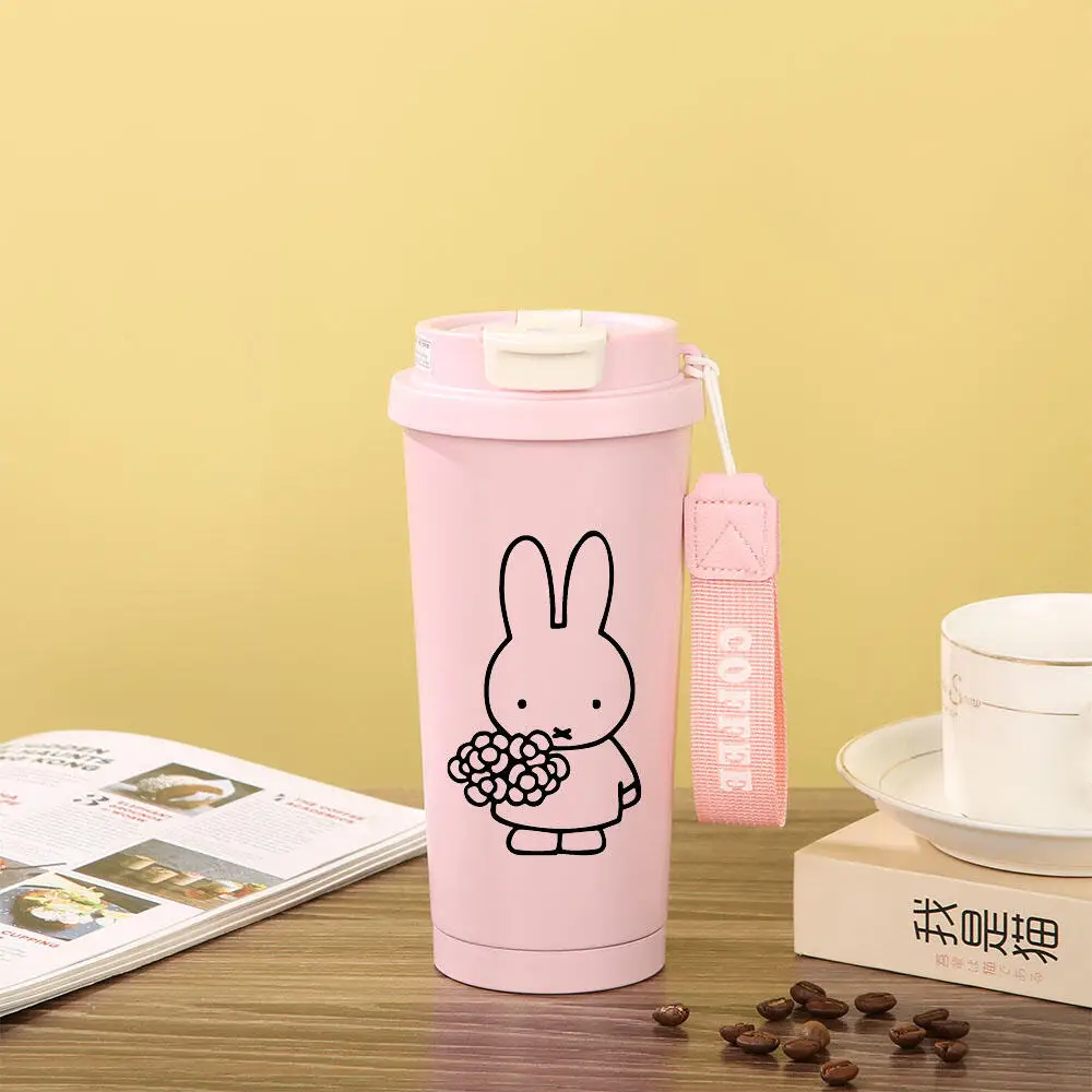 Miffy Kawaii cartoon Rabbit Insulated Tumbler With Rabbit Pattern Stainless Steel Thermal Cup Portable For Coffee Tea Daily Use