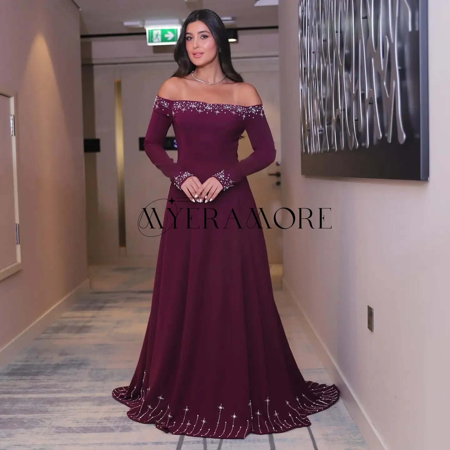 

Элегантные вечерние платья с открытыми плечами и длинными рукавами, расшитые бисером, платья для выпускного вечера по индивидуальному заказу فساتين سهرة