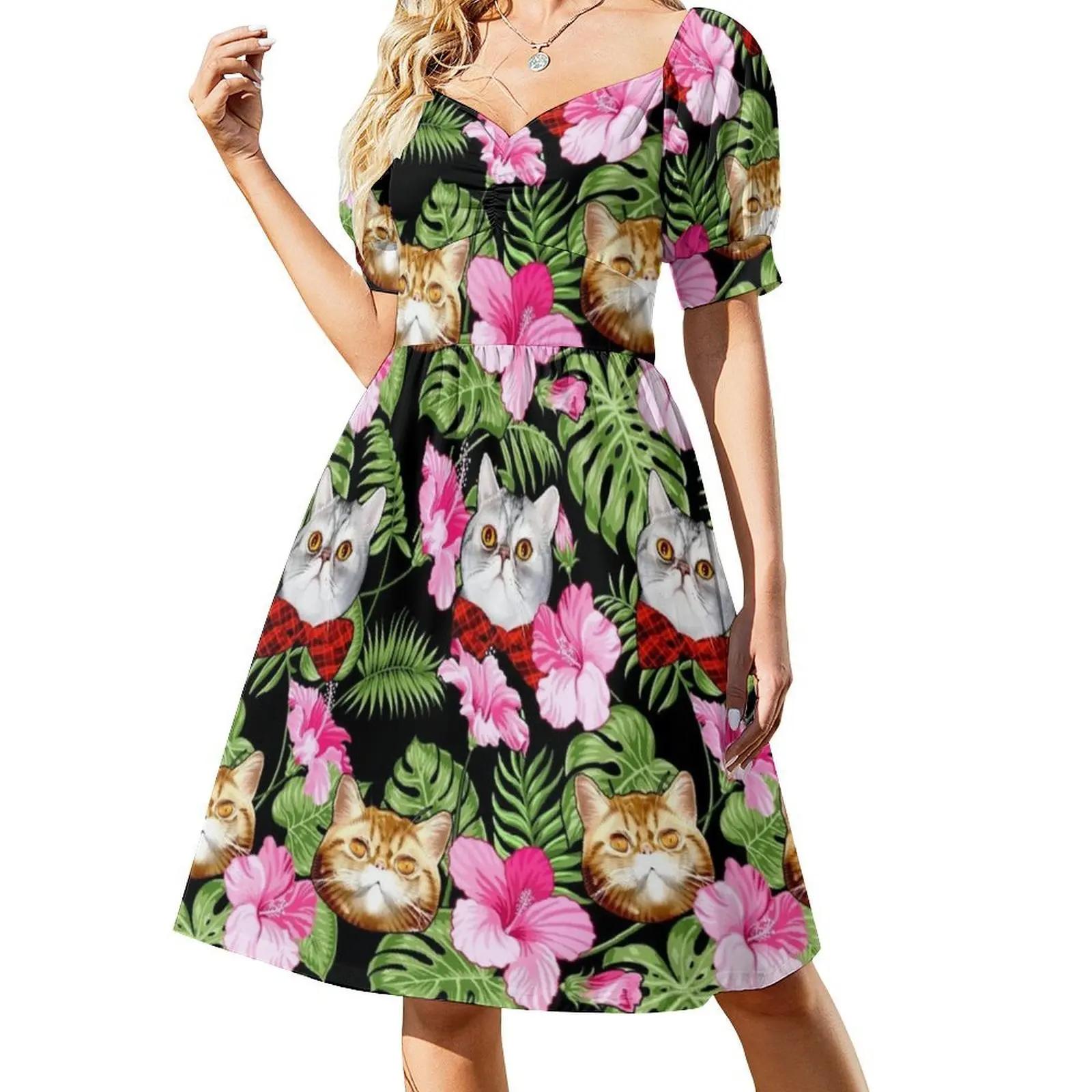 من البيض واليقطين فستان الحفلات النسائية ملابس الشارع الشهير ملابس النادي المطبوعة العصرية للإناث فستان القطط الأزهار هاواي للفتيات