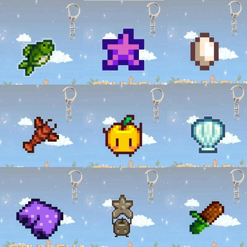 Stardew Valley – porte-clés pantalon violet, produits connexes au jeu, accessoires, crabe, œuf, crevettes, accessoire de décoration créatif, pendentif mignon