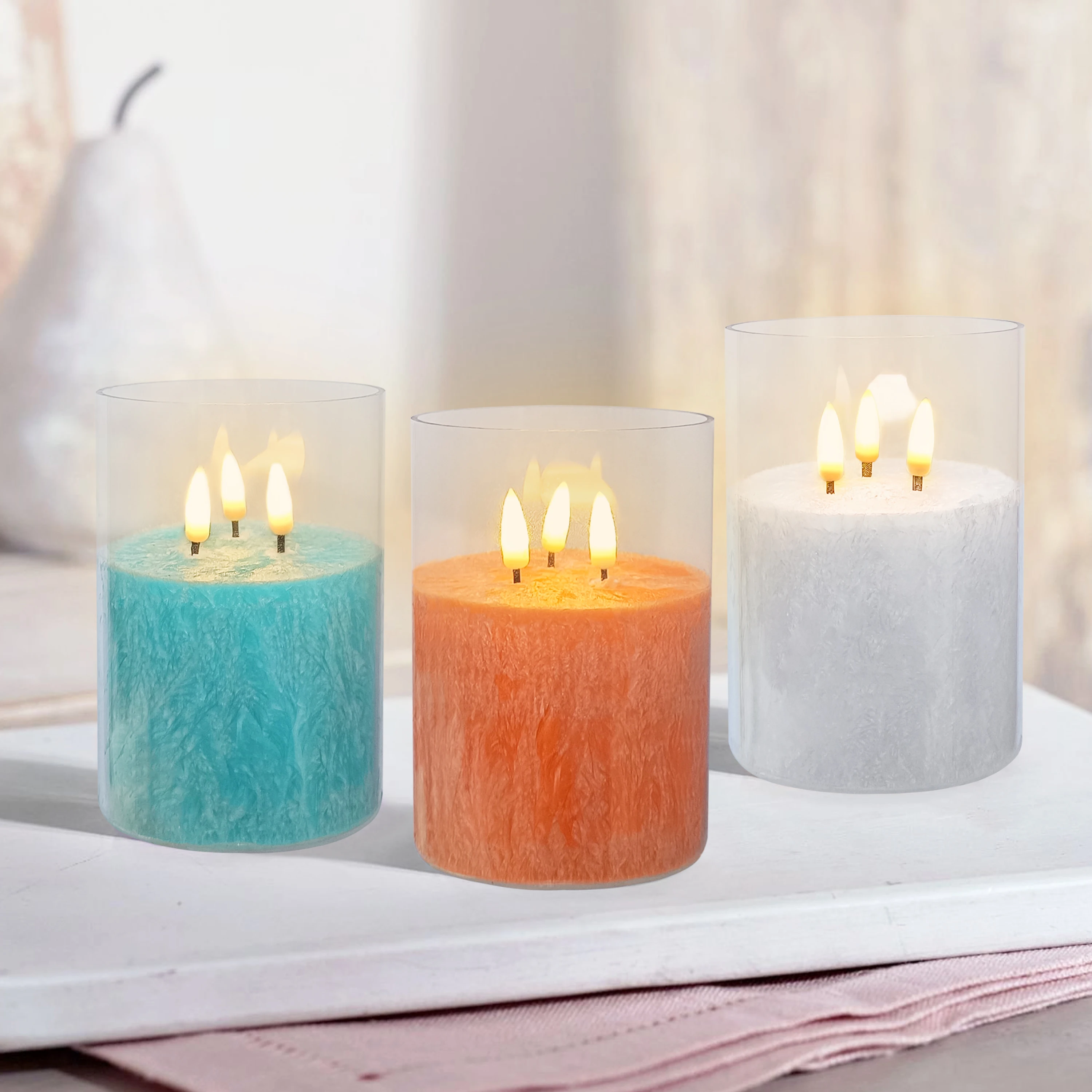 

LED Electronic Candle 3 Wick Crystal Wax Flameless Handmade Candle For Any Occasion Decoration Multi-Speed Timer Candle