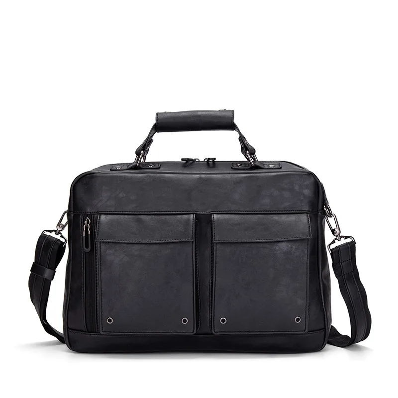 Men's Business Briefcase 14inch  Laptop Bag Durable PU Leather Detachable Wide Shoulder Strap Work Commute Messenger Bag