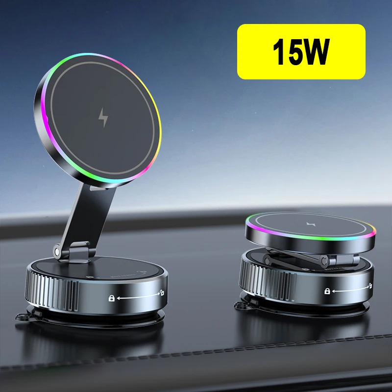 15W chargeur sans fil 360 rotatif ventouse sous vide support pour téléphone de voiture support de téléphone de voiture magnétique pour Iphone Samsung Xiaomi