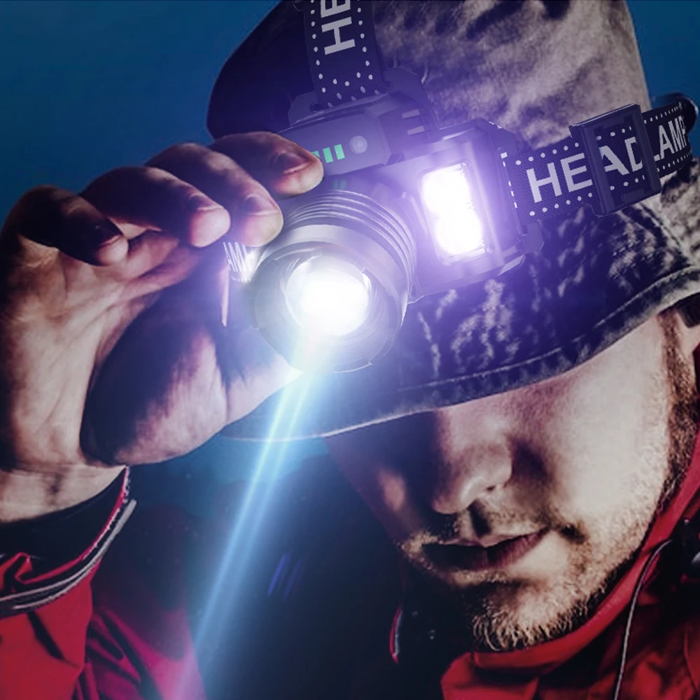 New 30W White Zoomable Headlamp Motion Sensor Head Torch TYPE-C Rechargeable Headlight With 3600mAh Battery for Camping Fishing