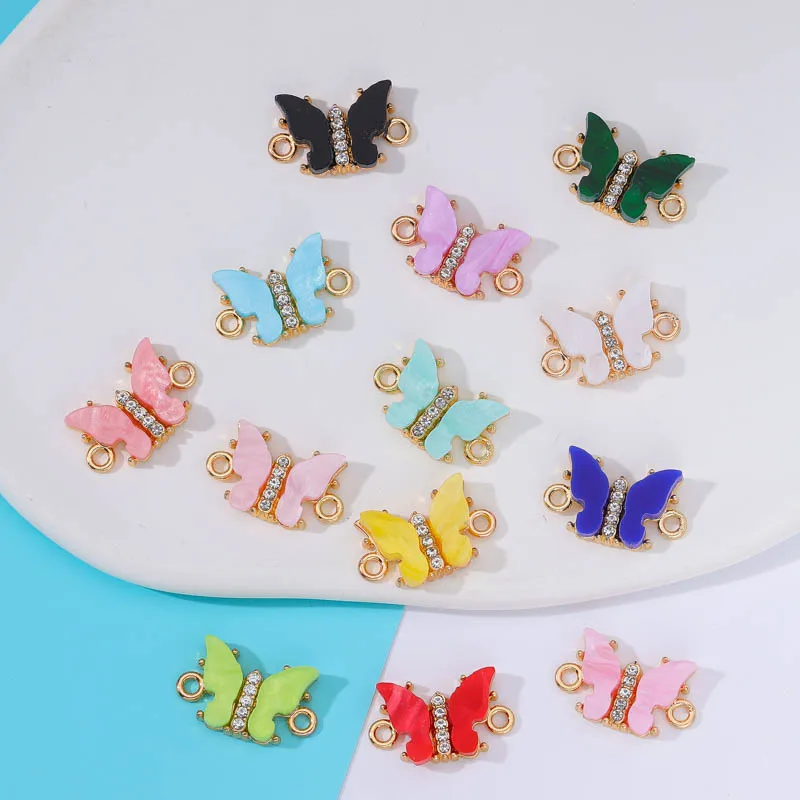 

JQ20Pcs Zircon Acrylic Butterfly Pendant Charms For Jewelry Double Ring Necklace Bracelet Diy Jewelry Making Accessories 12*19MM