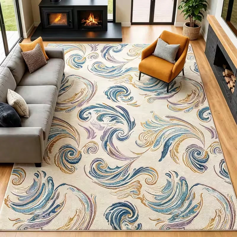 Abstract Marble Fluid Wave Area Rug Blue White Gradient Art Print Soft Floor Mat Modern Carpet for Living Room Bedroom Sofa